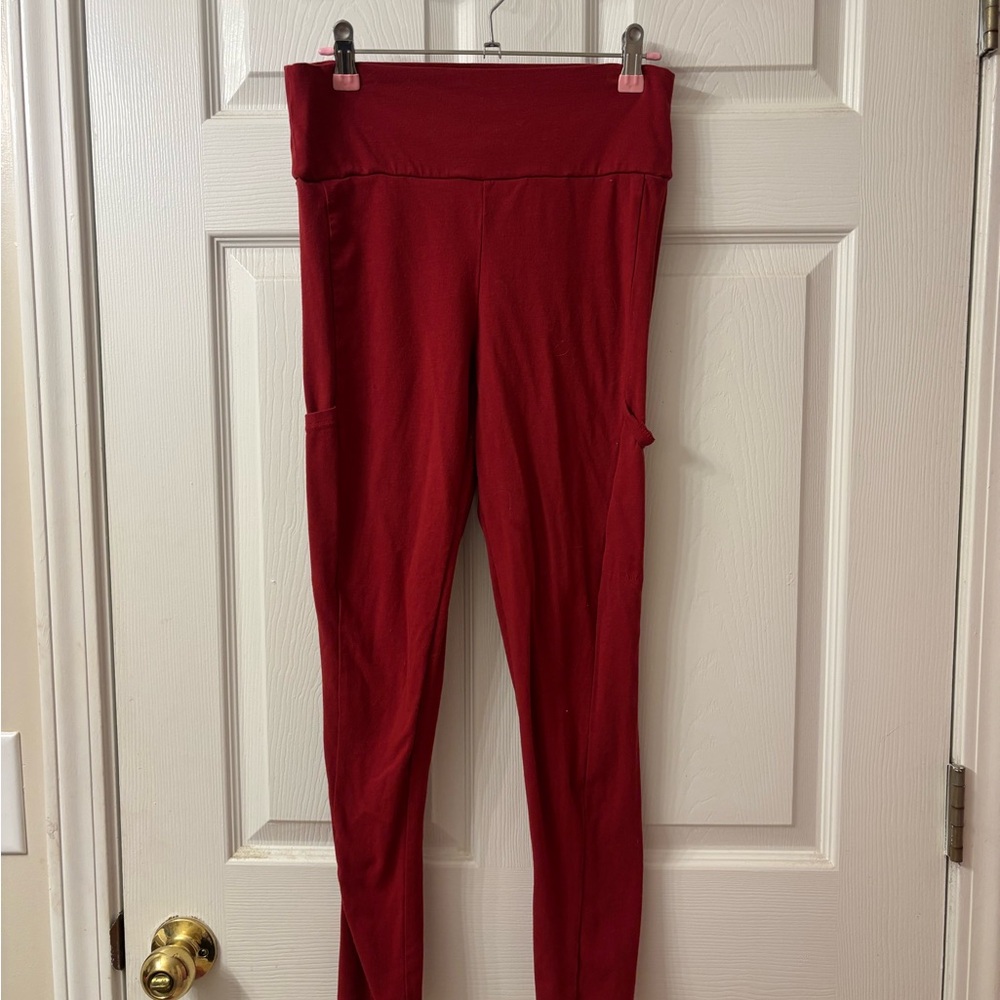 Fashion Nova Wine High-Waist Leggings with Side Pockets